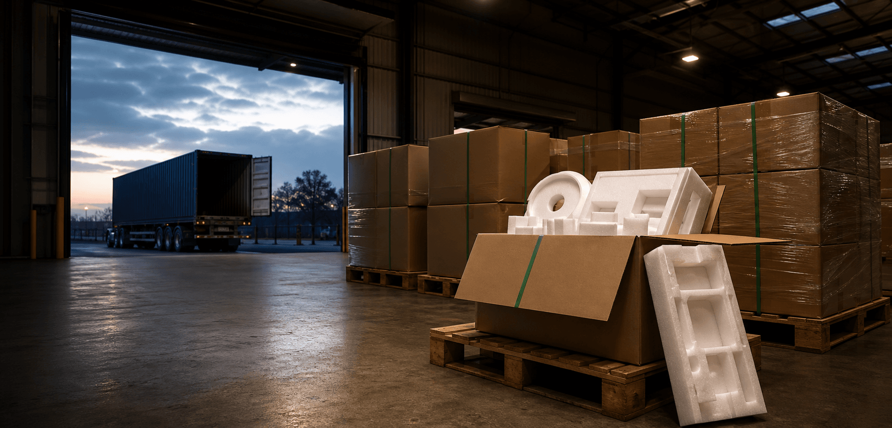 Temporary visual of export-ready EPE foam packaging prepared for global shipping
