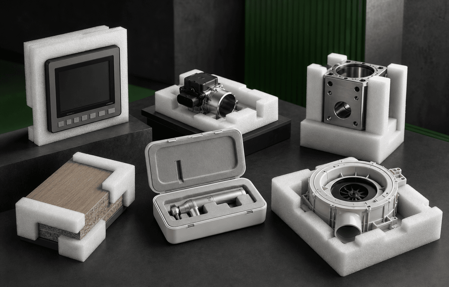 Temporary visual of EPE foam packaging applications across multiple industries