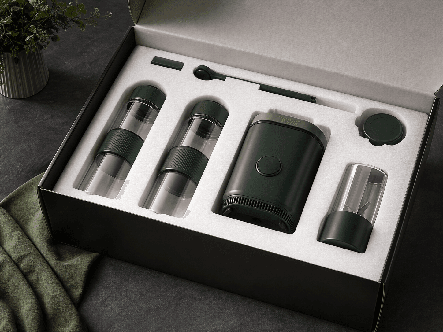 Consumer product set arranged in custom EPE foam presentation packaging