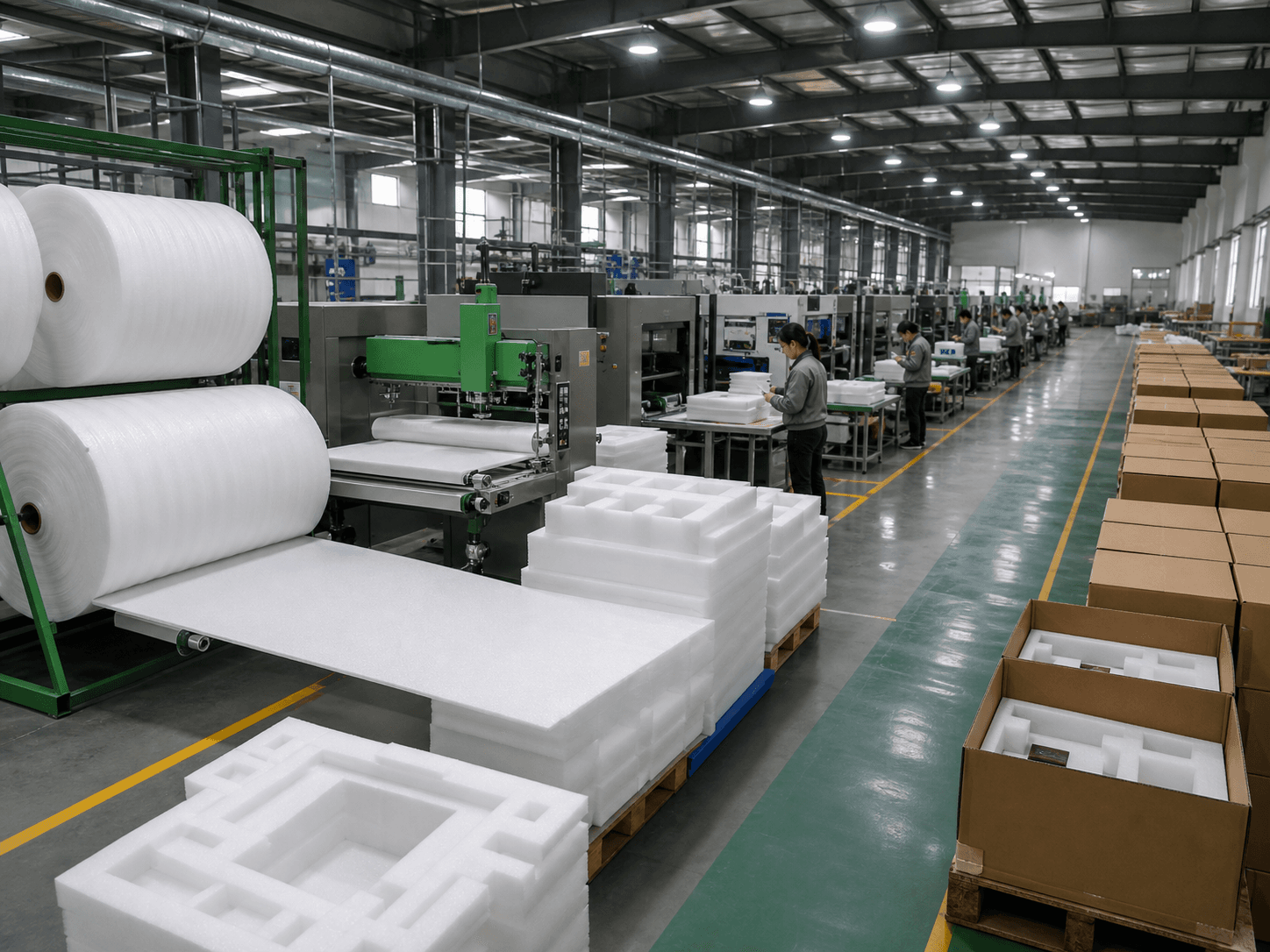 EPE foam production line and organized manufacturing flow